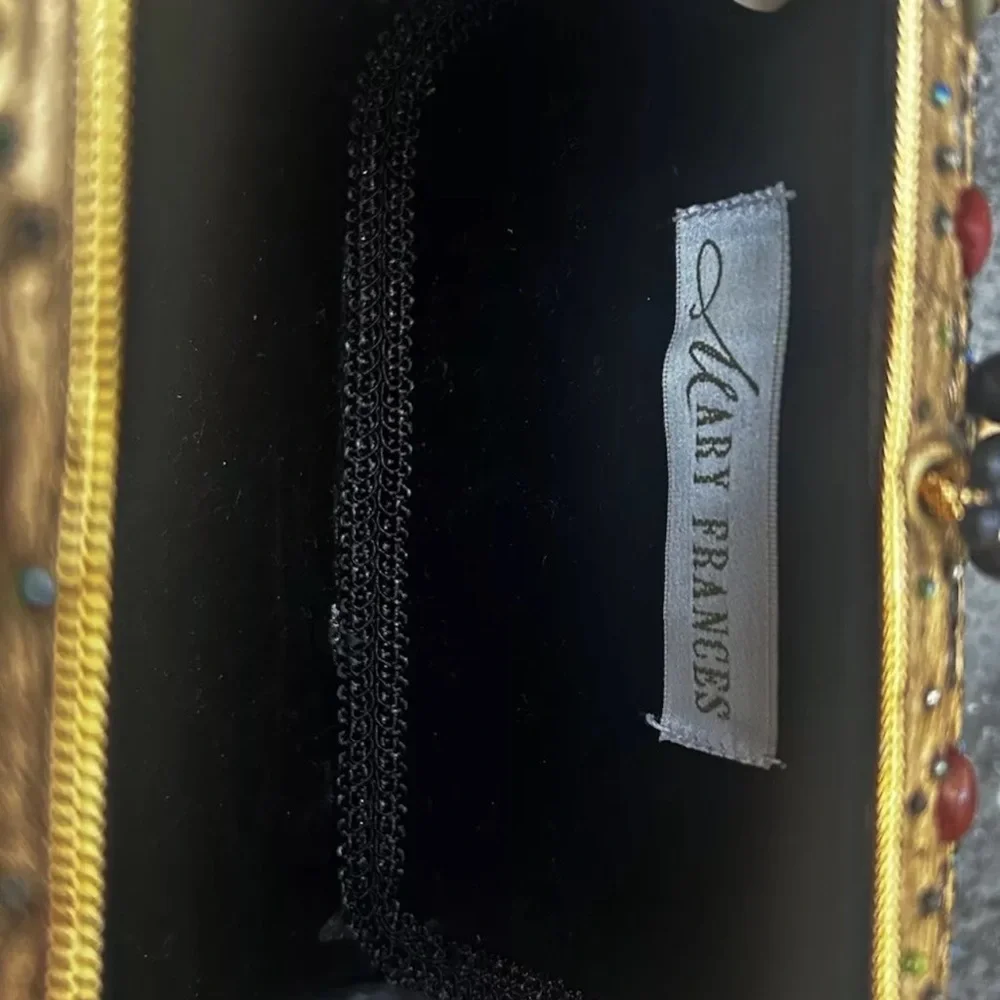 Mary Frances Beaded Gold Black Evening Purse Clutch Handbag Crossbody 7” - Picture 9 of 10